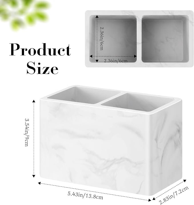Luxspire Diatomite Toothbrush Holder, 2 Slots, Marble White | Fast Drying - Image 5