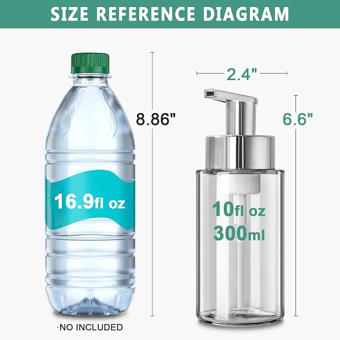RYTOXILO Glass Soap Dispenser, 10 oz/300ml Foaming Soap Dispenser, 4 Pack - Image 3