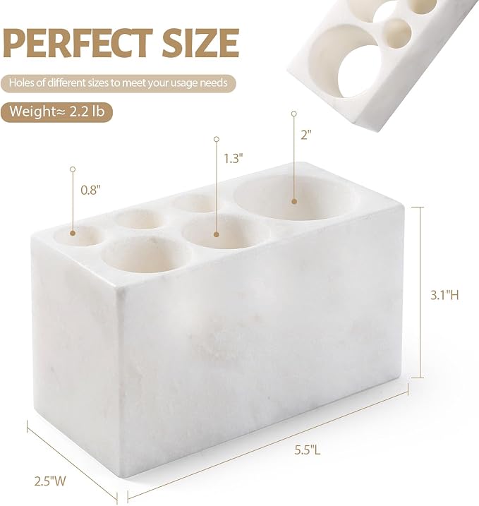 BCS Toothbrush Holder for Bathrooms, 6 Slots Open-Bottom Marble Toothbrush - Image 3