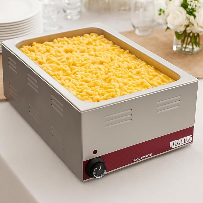 Kratos Commercial Electric Countertop Food Warmer | Portable Steam Table Food Warmer | 120V, 1200 Watts, Stainless Steel | Fits 12" x 20" Food Pans (28W-168)