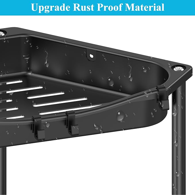 HuggieGems Metal Floor Standing Corner Shower Caddy, Jet Black, 4 Tier - Image 4