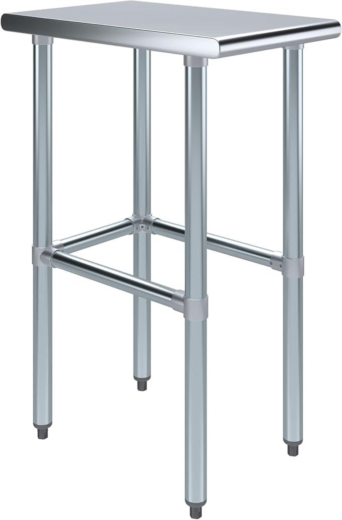 AmGood Stainless Steel Work Table Open Base | NSF Kitchen Island Food Prep | Laundry Garage Utility Bench (15" Long X 24" Deep)