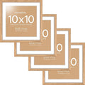 Homeforia 10x10 Picture Frame Wood, High-End Natural Oak 10 x 10 Thin Square Poster Frames with Mat 8 by 8 inch Photo, 10by10 Light Wooden Frame Matted to 8x8 Print, Tempered Glass, Wall Kit, Set of 4