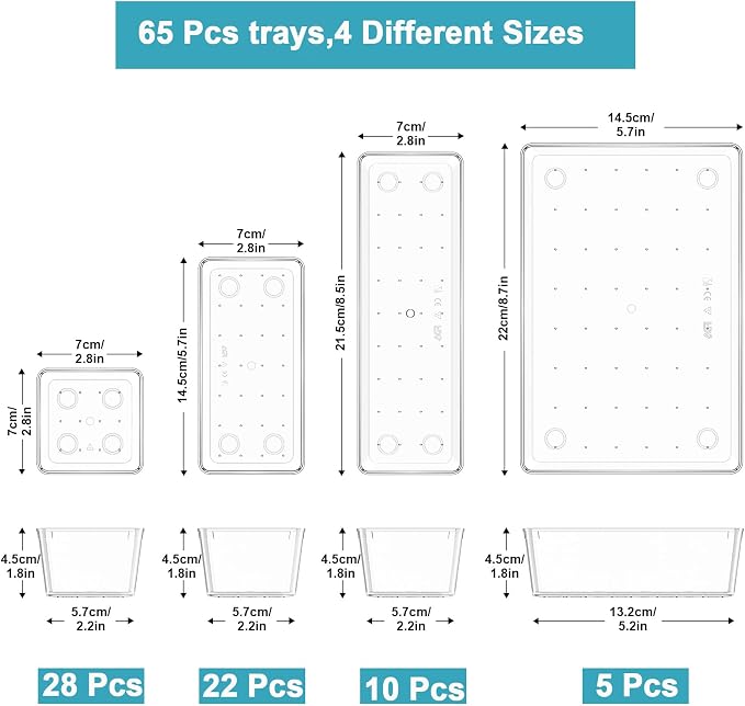 Manalete 65 Pcs Clear Plastic Drawer Organizer, Makeup & Vanity Organizer | - Image 2