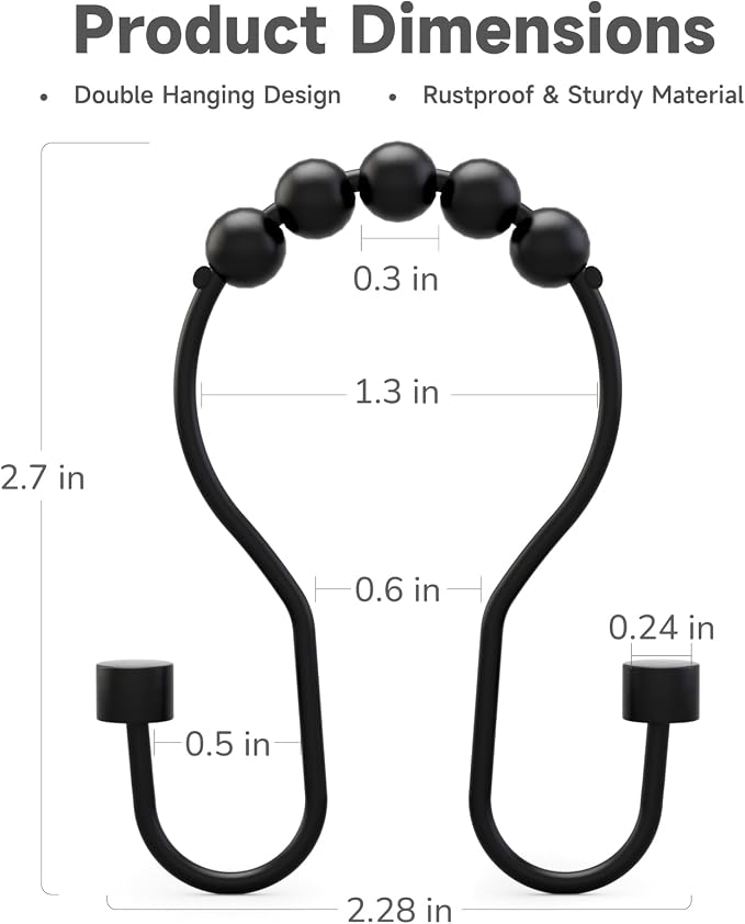 Bathway Shower Curtain Hooks, Shower Curtain Rings Rust Proof Double Hook - Image 4