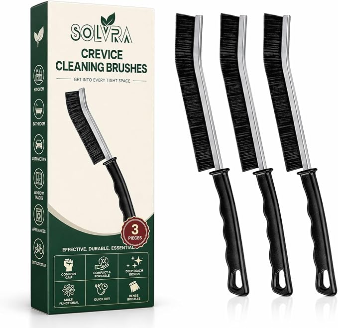 Crevice Cleaning Brush Set – 3Pcs Hard Bristle Cleaning Tools by Solvra