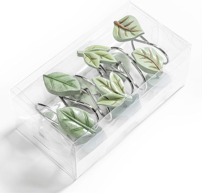 SageGreen Plant Leaf Shower Curtain Hooks, Eucalyptus Bathroom Decor, Metal - Image 5