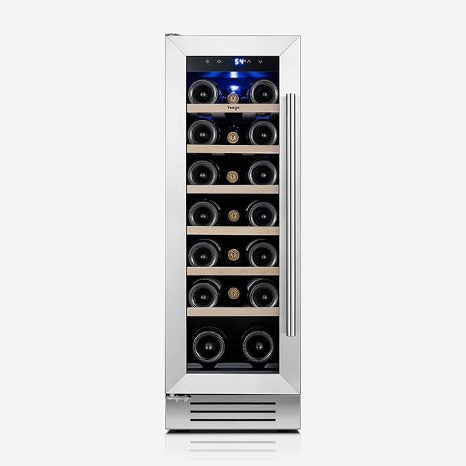 Yeego 12 Inch Wine Fridge Cooler - 23 Bottles Wine Cooler with Glass Door, 40-65℉ Built-In or Freestanding Refrigerator, Under Counter Wine Fridge for Kitchen Bar Office (Left-Hinged)