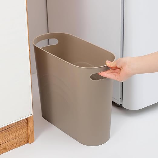 rejomiik Small Bathroom Trash Can, 3.5 Gallon Slim Garbage Can, Khaki | Plastic - Image 2