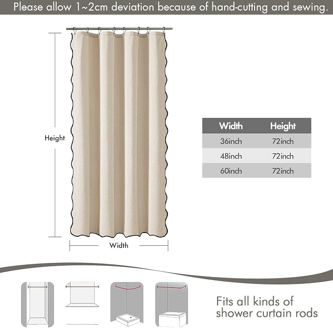 MIULEE Cream Scalloped Linen Shower Curtain 48x72 Inches - Image 6