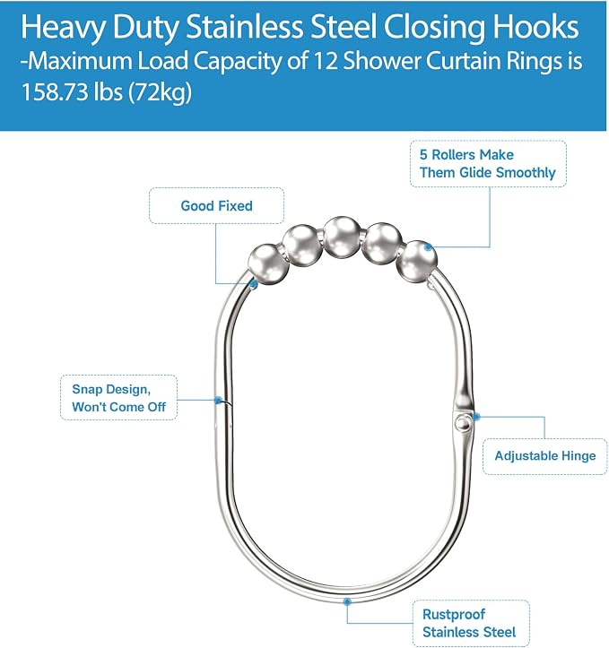 MENGJINGO 12PCS Wide Shower Curtain Hooks Rings, Rust Proof Stainless Steel | - Image 5