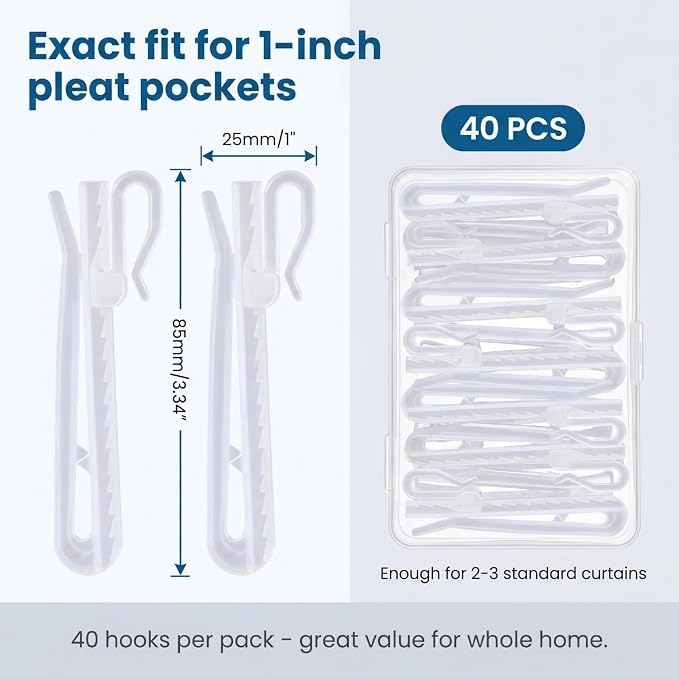 80PCS Adjustable Pinch Pleat Curtain Hooks – Ratchet System Plastic Clips - Image 3