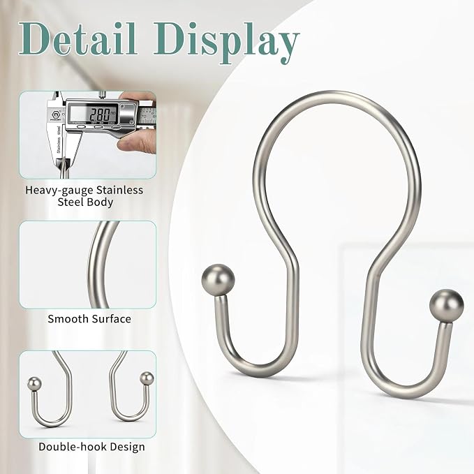 Shower Curtain Hooks, Stainless Steel Shower Curtain Hangers, Metal Shower - Image 4