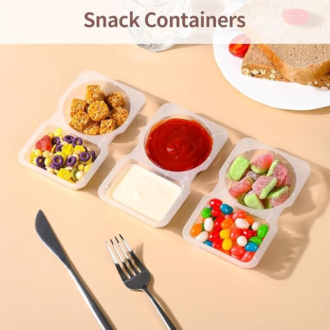 EWUVP 130ml Reusable Snack Containers, 20PCS Double Compartment Dipping Containers with Lid, Snack Pack Containers for Refrigeration, Portion Control, Outdoor Takeaway Sauce Dip Case Disposable Box
