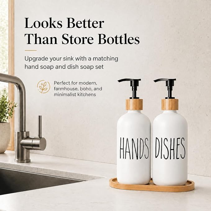 Dish Soap Dispenser for Kitchen, Glass Hand Soap Dispenser, Modern Farmhouse - Image 5