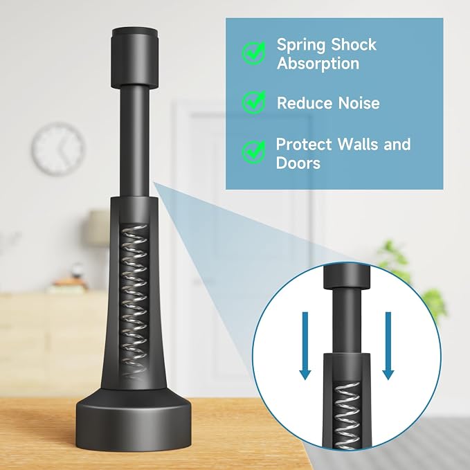 4PCS Black Door Stoppers for Wall, Spring Door Stop for Bottom of Door | 4.33 - Image 2