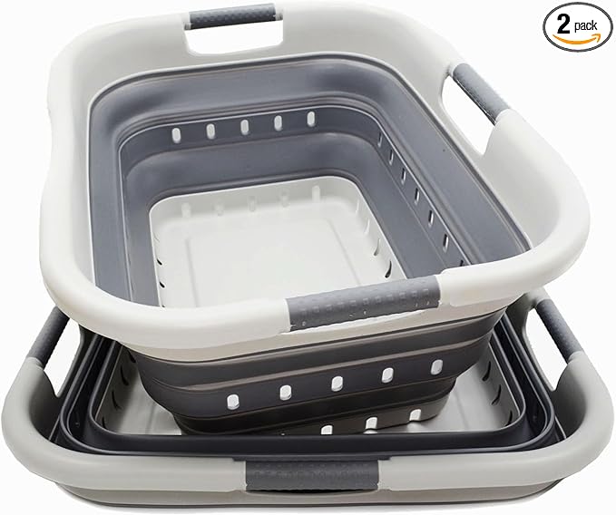 SAMMART 41L Set of 2 Collapsible 3 Handled Plastic Laundry Basket-Foldable Pop by SAMMART