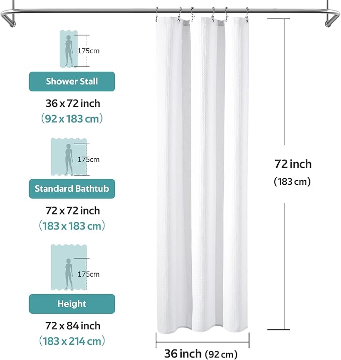 Vipfree 3 in 1 Shower Curtain Set, Waffle Shower Curtain and Liner Set - Image 6