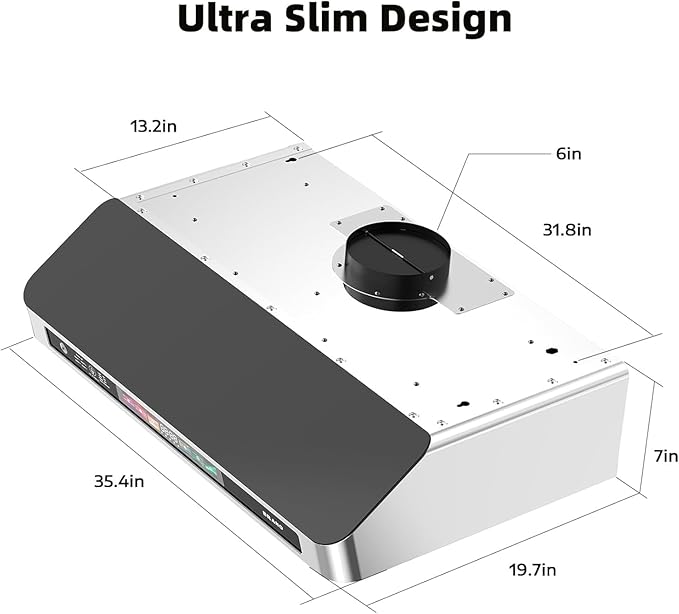 Under Cabinet Range Hood 36 Inch with Voice/Gesture/Touch Control, 900 CFM Stainless Steel & Upgraded Black Tempered Glass Ducted Kitchen Vent Hood with 4 Speed