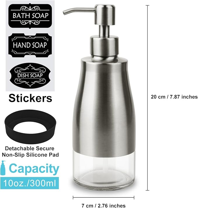 AUMIO 2-Pack Soap Dispenser Set, Stainless Steel & Glass - Image 2