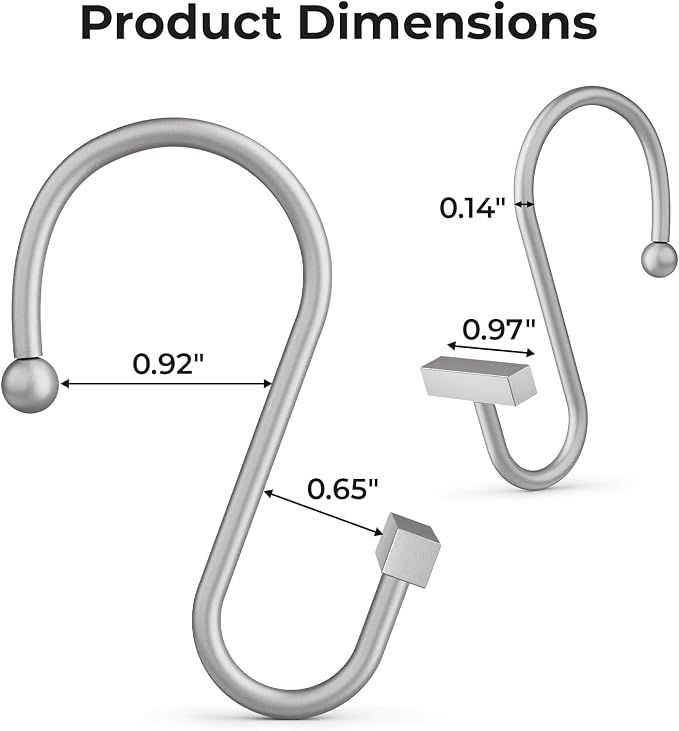 Silver Shower Curtain Hooks, Bathway Shower Curtain Rings Rust Proof, T-Bar - Image 2