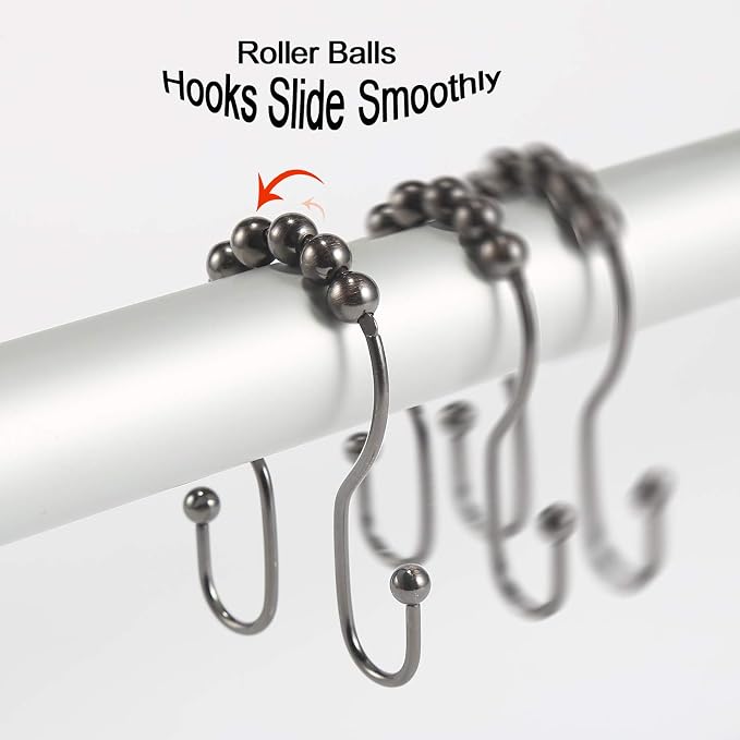 Shower Curtain Hooks, Stainless Steel Shower Curtain Hangers, Double Hook - Image 5