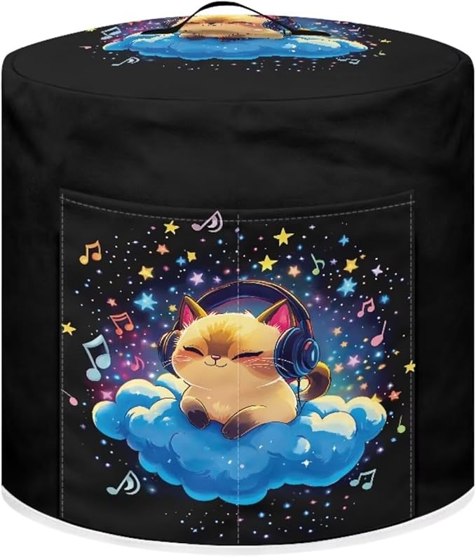 Xoenoiee Cat Starry Cloud Music Notes Pattern Pressure Cooker Cover for 6qt Kitchen Appliance Dust Cover with Pockets for Rice Cooker Air Fryer Slow Cooker
