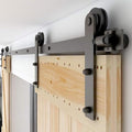 CCJH 18FT Sliding Barn Door Hardware Kit, Heavy Duty, Smoothly and Silently, Easy to Install, Fit 54" Width Double Door Panel, I Shaped Hangers Black