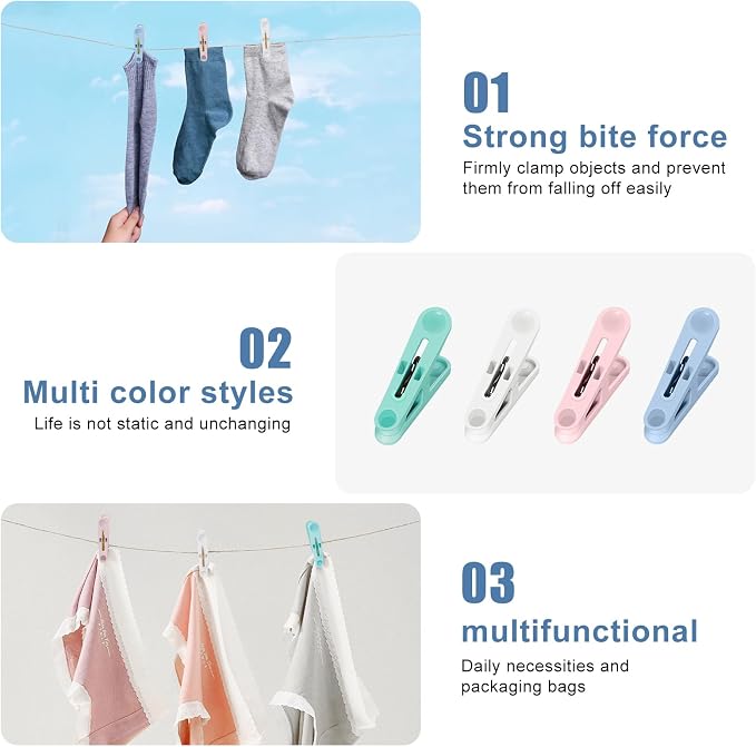32Pcs Colored Clothes Pins Plastic Laundry Clips, Package Clips | Whether - Image 5