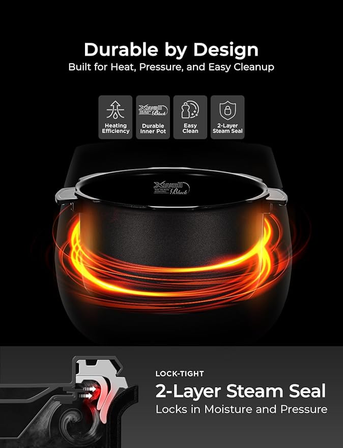 CUCKOO High Pressure Rice Cooker 10-Cup Uncooked / 20-Cup Cooked with Nonstick Inner Pot, Large Rice Maker with 13 Menu Options and Steam Plate, Fuzzy Logic Tech, Auto Clean, Black (CRP-PK1001S)