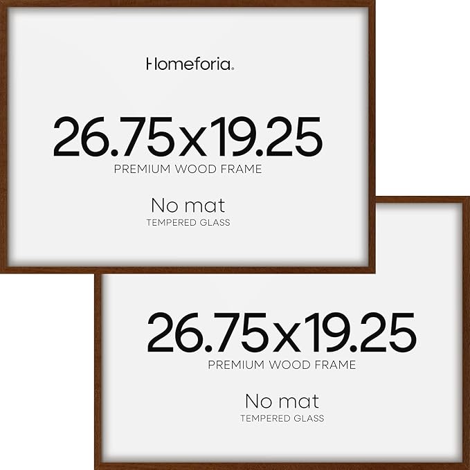 Homeforia 19.25x26.75 Puzzle Frame Brown, High End Dark Oak 19.25 by 26.75 Thin Wood Picture Frame without Mat, 26.75x19.25 Wooden Walnut Puzzle Art Frames for Wall, Tempered Glass, Wall Kit, Set of 2