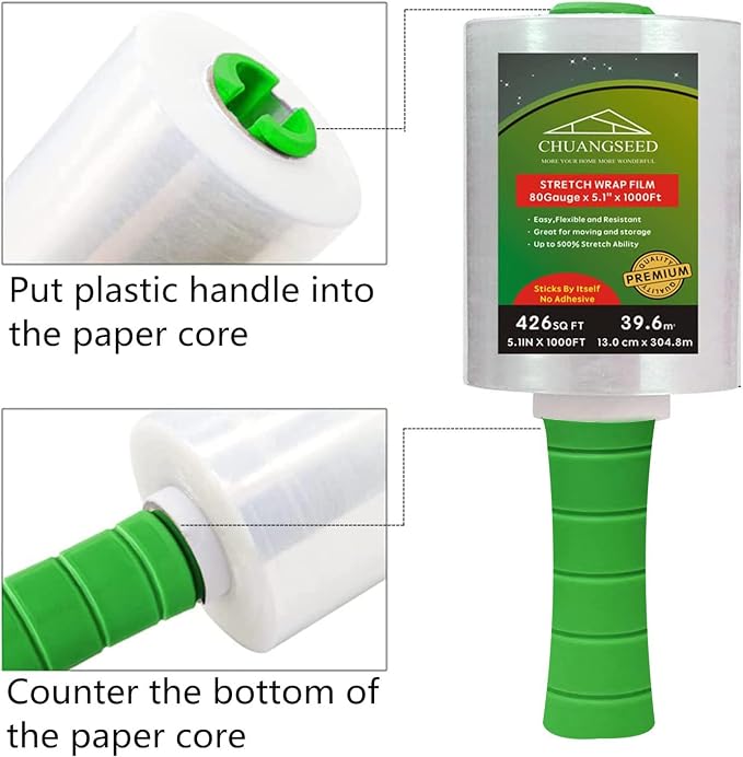 2-Pack Industrial Mini Clear Stretch Wrap Film 80 Gauge 5.1" 1000ft - Image 3