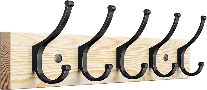 Optish 1 Pack Wooden Coat Rack Wall Mount, 16.1" Rustic Coat Hanger Hooks by Optish