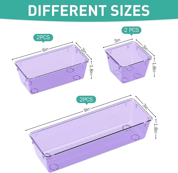 6 Pack Clear Drawer Organizer Set, Drawer Storage Trays, Storage Bins | Acrylic - Image 2
