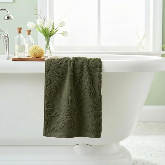Artoid Mode 1 Pc Olive Green 3D Dahlia Floral Jacquard Hand Towels - Image 4
