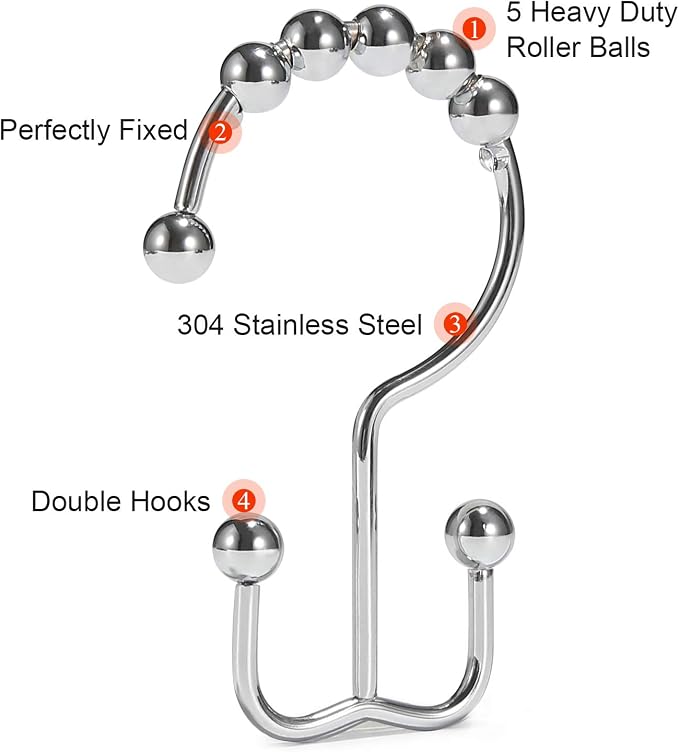 Shower Curtain Hooks, Goowin Shower Curtain Rings, Stainless Steel Shower - Image 4