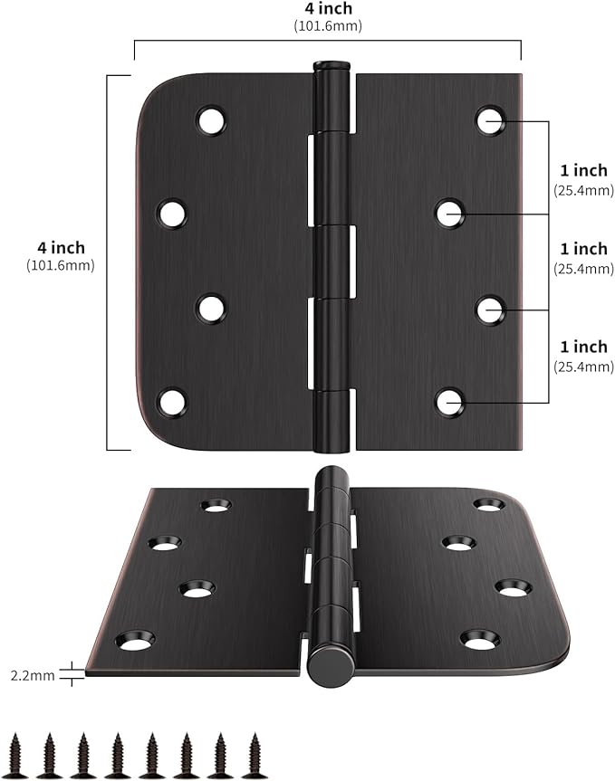 12 Pack goldenwarm 4in Oil Rubbed Bronze Door Hinges Interior Door Hinges 4 x 4 Inch with Square & Round Corners, Iron Material