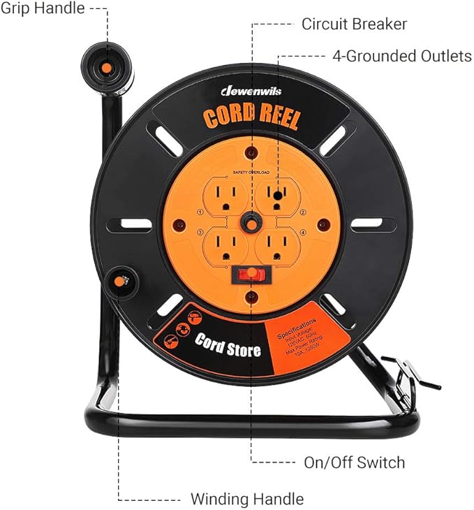 DEWENWILS Extension Cord Storage Reel, Hand Wind Retractable Open Cord Reel | - Image 2