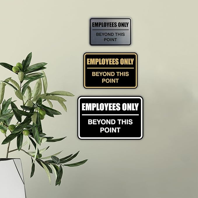 All Quality Classic Framed Employees Only Beyond This Point Wall or Door Sign | Easy to Install Business Signage - Medium (Walnut) 2 Pack