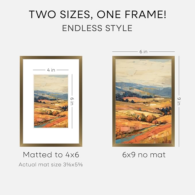 Homeforia 6x9 Picture Frame Bronze, High End Metal 6 x 9 Brass Frames with Mat 4 x 6 for Art, 6x9 Desk Frame Matted to 4x6 inch Photo, 6 by 9 Wall or Tabletop Frame, Tempered Glass, Wall Kit, Set of 3