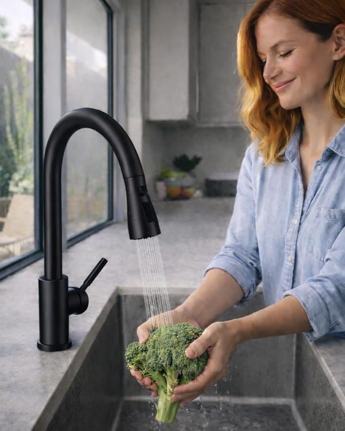 WEWE Pull-Down Kitchen Faucet, 3-Mode Sprayer, Matte Black | 360° Swivel - Image 10