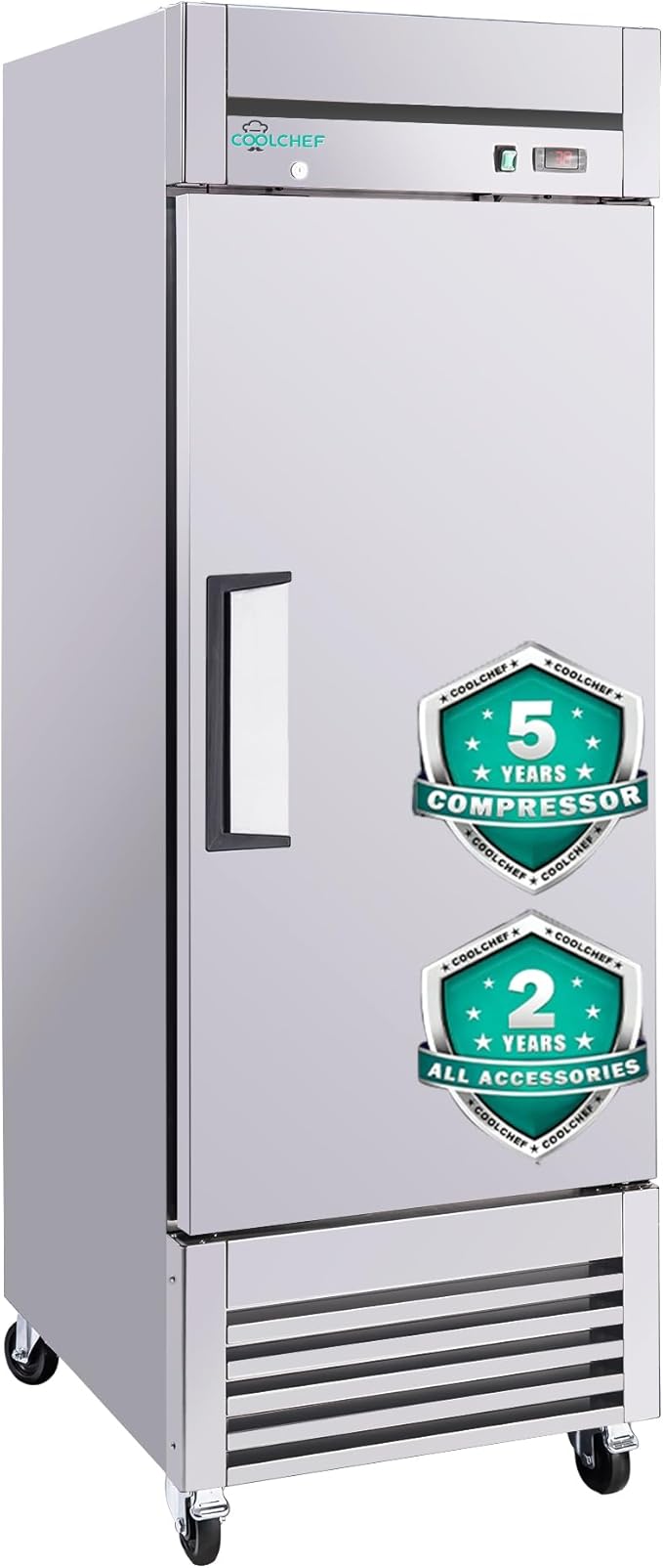 27" Commercial Refrigerator, 23 Cu. Ft Stainless Steel Upright Reach-in Fridge, 33℉~40℉, 3 Adjustable Shelves
