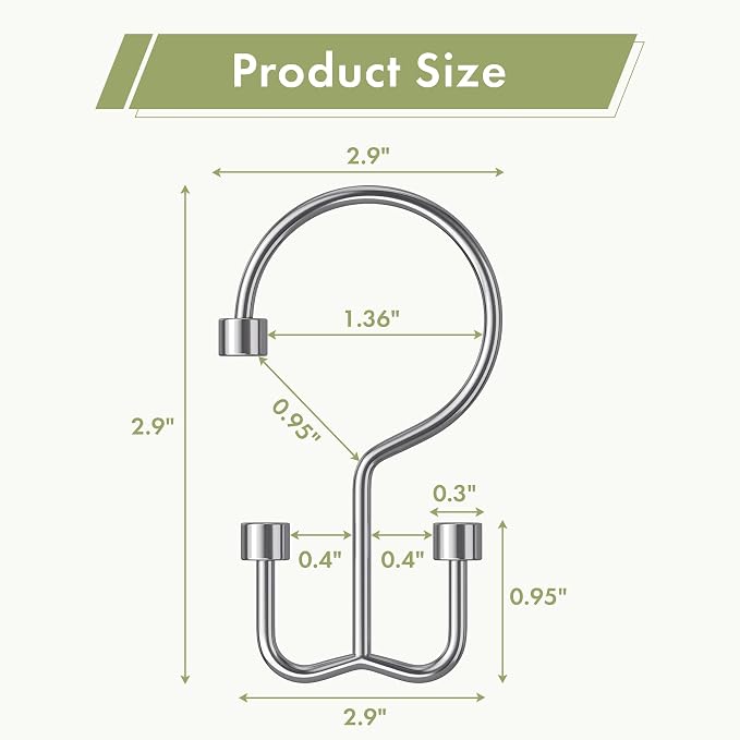 Amazer Chrome Shower Curtain Hooks, Rust-Resistant Metal Shower Hooks, - Image 2