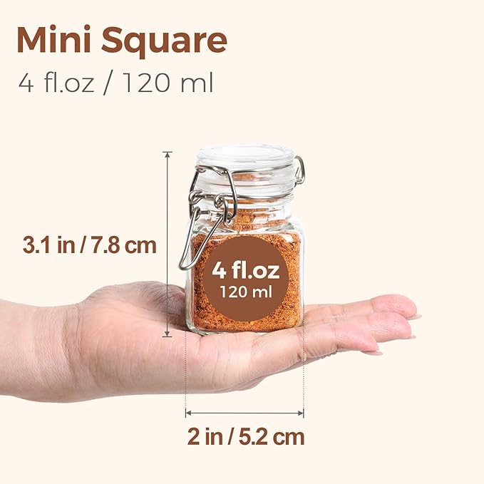 ComSaf Square Glass Spice Jars 4 oz 6 Pack - Image 2