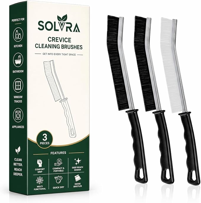 Crevice Cleaning Brush Set 3Pcs Hard Bristle Tools by Solvra