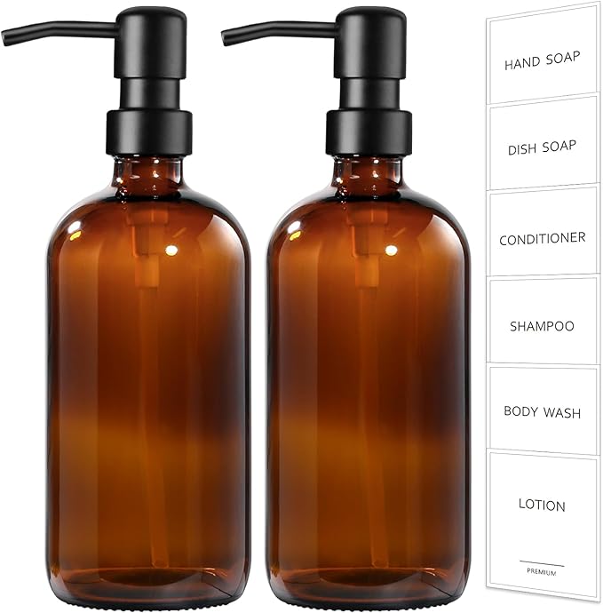 GMISUN Amber Glass Soap Dispenser, 8 Pack Bathroom Hand Soap Dispensers | 17 Fl by GMISUN