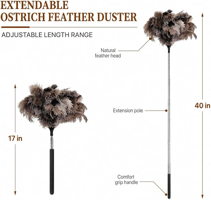 Extendable Ostrich Feather Duster 17–40 Inch, Fluffy Long Handle Reusable - Image 4