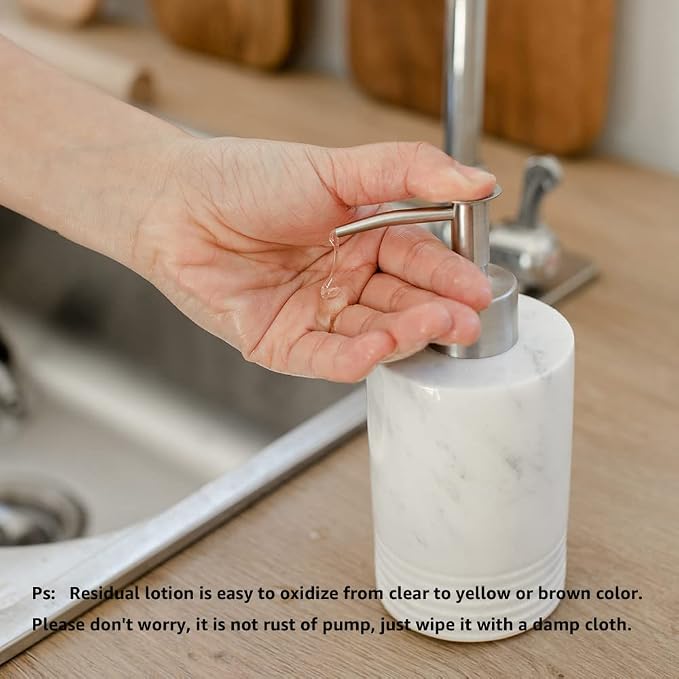 Marble Soap Dispenser Stainless Steel Pump Bathroom Kitchen Countertop | Real - Image 4