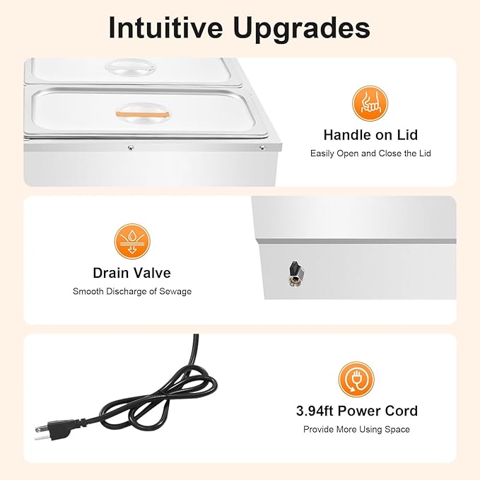 6-Pan Commercial Food Warmer 6.7L/1.77Gal Countertop Electric Steam Table 1500W Electric Food Warmer 86-230℉ Temp Control for Catering and Restaurant 26.97 x 21.26 x 11.22in