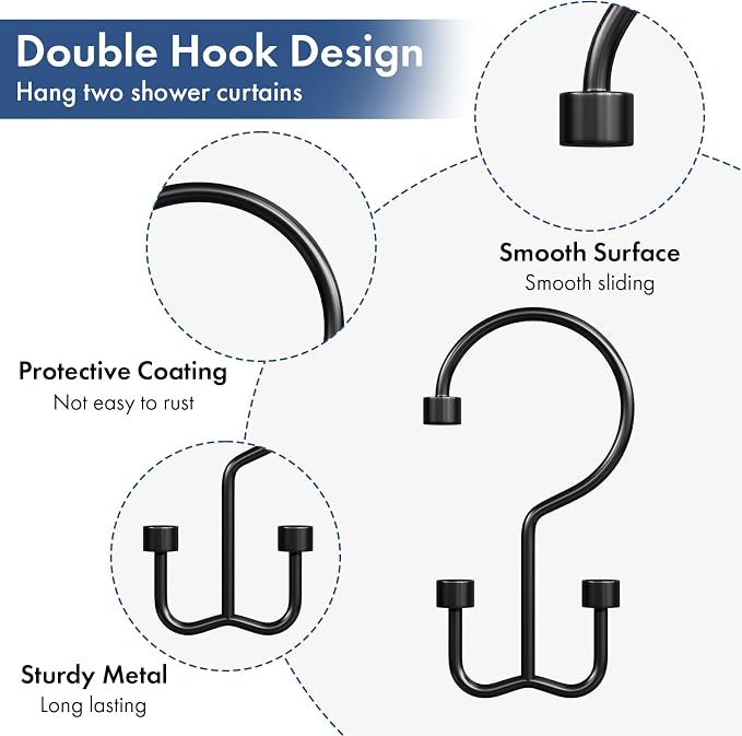 Bathway Shower Curtain Hooks Matte Black Shower Curtain Rings, Metal Shower - Image 3